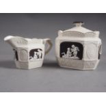 An early 19th century Castleford type sugar box and cover (firing crack) and a matching milk jug