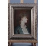Florence M Heath after Leighton: oil on board, Portrait bust of a girl in profile, 9" x 6 1/2", in