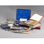 A quantity of silver plated cutlery, including a canteen of fish knives and forks, various cased