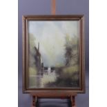 James Muir Gilbert Jr: oil on canvas, river scene, 17" x 13 3/4", in gilt frame