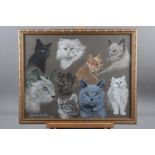 Raymond Kay, 1978: a pastel study of cats and kittens, 15 1/4" x 19 1/4", in gilt strip frame