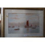George Stanfield Walters: watercolours, boats on calm waters, 12 1/4" x 19", in gilt strip frame