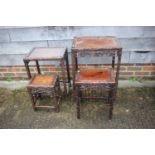 A nest of three Chinese carved hardwood rectangular top occasional tables, 20" wide x 40" deep x 28"
