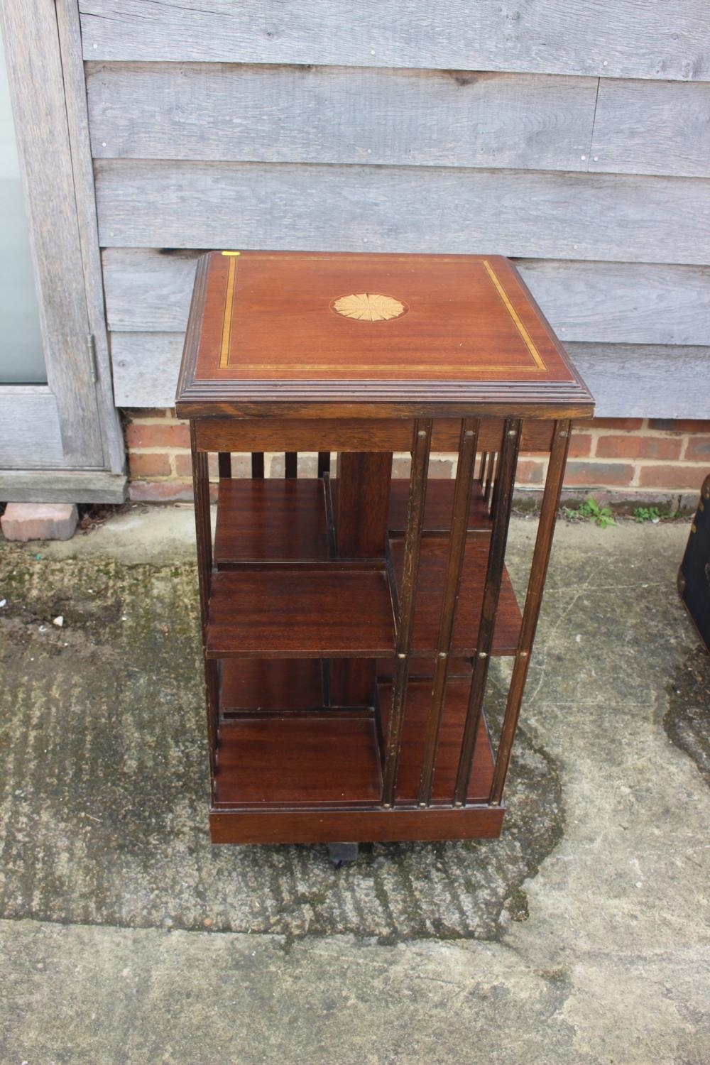 A mahogany and satinwood banded revolving bookcase, 18" square x 32" high - Image 2 of 3