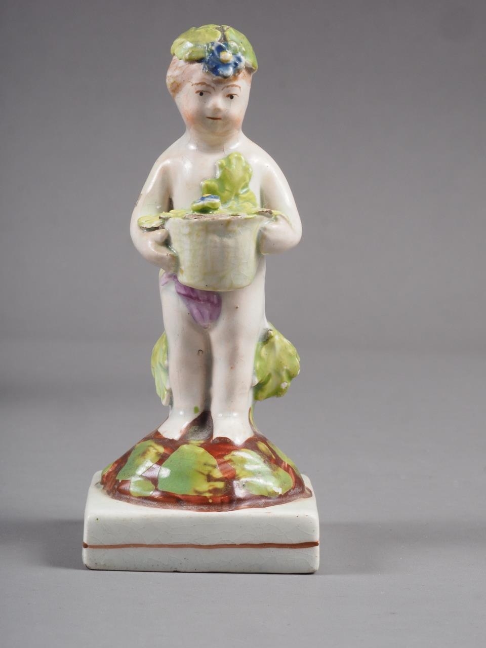 A Derby porcelain cherub with basket of flowers, 4" high, two similar figures, 4 1/2" high and 4" - Image 4 of 11
