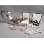 A quantity of silver plated cutlery, a plated coffee pot and other items