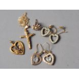 A selection of gold and yellow metal jewellery, various, 6.6g overall