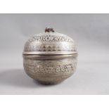 An Egyptian engraved and pierced globular silver incense box, 13oz troy approx