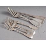 Three Victorian silver table forks and four other silver forks, 13.9oz troy approx