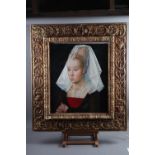 Dutch School after Van Eyke: oil on canvas, portrait of a woman, 22 1/2" x 19", in deep carved