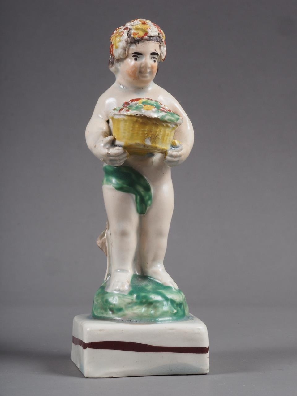 A Derby porcelain cherub with basket of flowers, 4" high, two similar figures, 4 1/2" high and 4" - Image 2 of 11