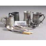 A quantity of loose silver plated cutlery and a selection of pewter mugs, various