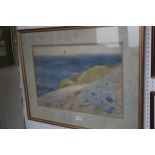 Gordon Home: watercolours, sheep on a coastal cliff, 14" x 20", in gilt decorated strip frame, an