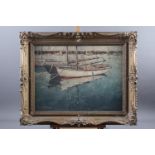 G W Pilkington?: oil on canvas, sailing yachts in harbour, 14 1/2" x 19 1/2", in gilt frame