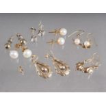 Seven pairs of lady's gold and yellow metal earrings, various