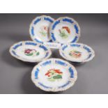 A Davenport bone china part dessert service with blue borders and floral decoration