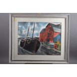 Roland Collins: gouache, "The Old Redbrick Shed Padstow", 14 1/2" x 19", in painted frame