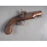 An early 19th century pocket percussion cap pistol with Damascus barrel and walnut stock by Pether