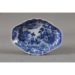 A 19th century blue and white pearlware shaped dish with chinoiserie decoration, 8" wide (chip to