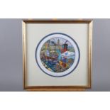After Andre Ellis: a limited edition circular etching, "Ship's Cat", 52/60, in gilt strip frame