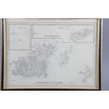 A reproduction map of The Channel Islands, in Hogarth frame, a similar one of Jersey, a