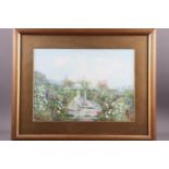 Mrs Morse: watercolours, "A Bourne End Garden", 10 1/2" x 14 1/2", in gilt strip frame