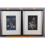 Two gouache Indian figure scenes, 6" x 4", in ebonised frames