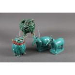A green crackle glazed pottery Jin Chan lucky toad (restored), a Kylin pot pourri jar and cover (