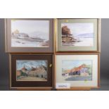 Ten watercolours of British pastoral scenes, in strip frames, and one other picture