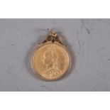 A 1893 gold sovereign, in pendant mount
