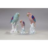 Three Herend porcelain birds, tallest 4 3/8" high