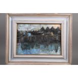 Christopher Daynes: oil on board, "First Light, the Strand, Rye", 9" x 13", in painted frame