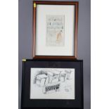 Arthur Reid: a pen and ink cartoon, "Maxwell Houses", 8" x 11 1/2", in strip frame, and a hand-