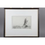 William Lionel Wyllie: a dry point etching, "The Q Boat Probus sinking a U boat", in Hogarth frame