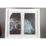 Acrylic on slate, a pair of architectural studies, in common frame
