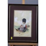 Christopher A Collins: watercolours, Guards drummer with Windsor Castle in the background, 11" x 7