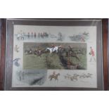 Snaffles: a hand-coloured print, "An Irish point to point", in mahogany frame