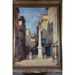 Alexandre Urbain Koenig: oil on canvas, "Obélisque Toulon", 31 1/2" x 23", in gilt frame (damage