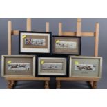 A pair of silk woven hunting themed Stevengraphs, "The Start" and "The Finished", in gilt frames,