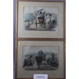 A Swiss 19th century hand-coloured engraving, in strip frame, a pair of 19th century humorous