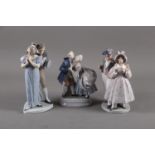 Three Royal Copenhagen figure groups, "Hans & Trine" (1783) and "The Proposal" (1680), and "The
