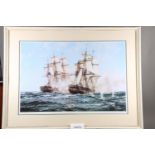 Roy Cross: two signed colour prints, "A 40 Gun Royal Navy Frigate and a Cutter c.1803" and "USS