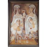 Bilson: oil on canvas, figures drinking wine, 35" x 23 1/2", in gilt frame