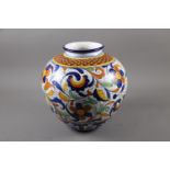 A Cantagalli bolbous vase with floral and scrolled decoration, 13" high