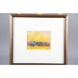 Gabrielle Bellocq: pastels, sunset with figures, 4 3/4" x 6", in gilt strip frame