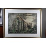 John Piper: a colour print, "Dorchester Abbey", published to raise funds, in gilt frame