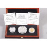 A Guernsey 70th Birthday of Her Majesty Queen Elizabeth II gold and silver proof coin set,