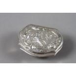 An early 19th century Continental silver snuffbox with embossed decoration and gilt interior