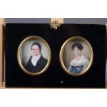 A pair of 19th century watercolour miniatures, Henry Grace and Mary Ann Grace Browning, in an