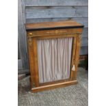 A late 19th century walnut inlaid and brass bound pier cabinet enclosed single glazed door, on block